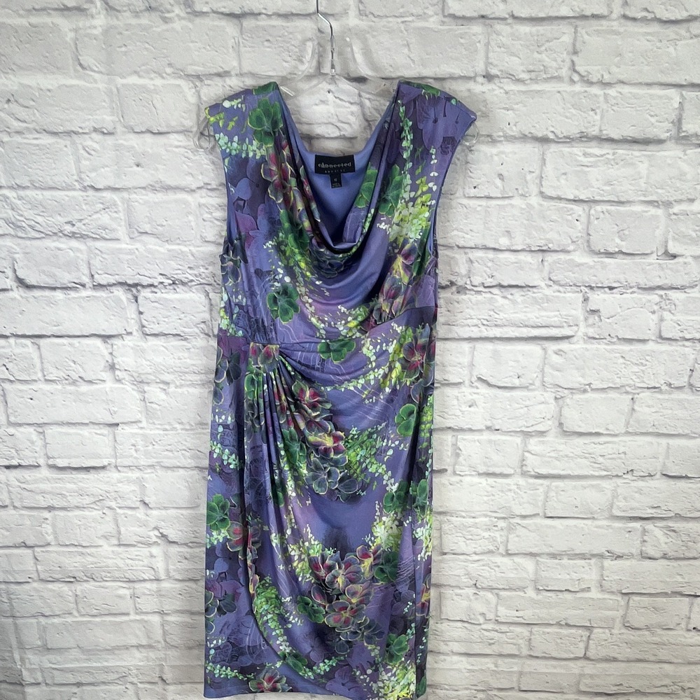 Connected Apparel Y2K Fairy Botanical Print Cowl Neck Faux Wrap Dress Size 16